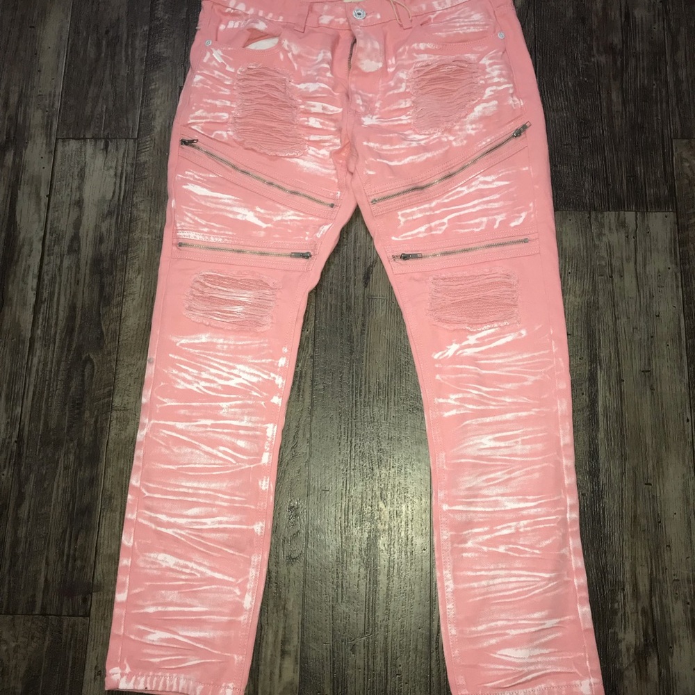 Men’s pink with white stressed jeans